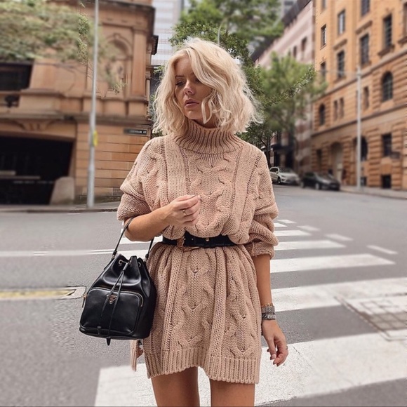 Gorgeous Braided Camel Knit Sweater Dress - Picture 3 of 3